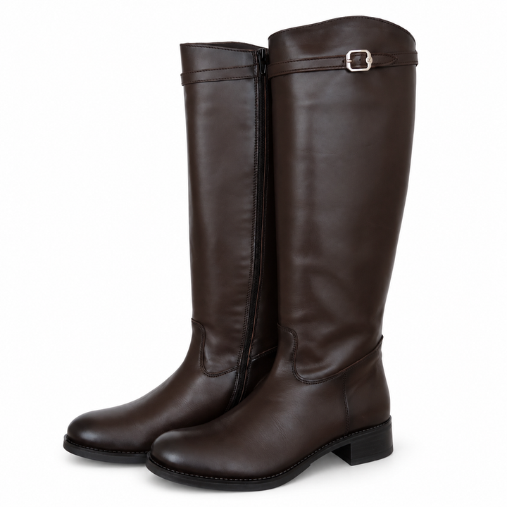 SCHWARZER LEDERSTIEFEL FÜR DAMEN MIT SCHNALLE