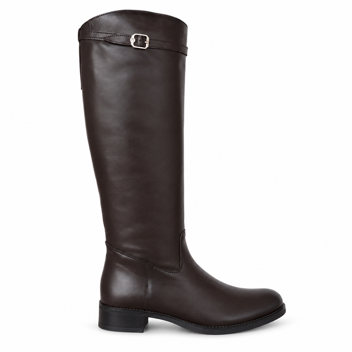 SCHWARZER LEDERSTIEFEL FÜR DAMEN MIT SCHNALLE