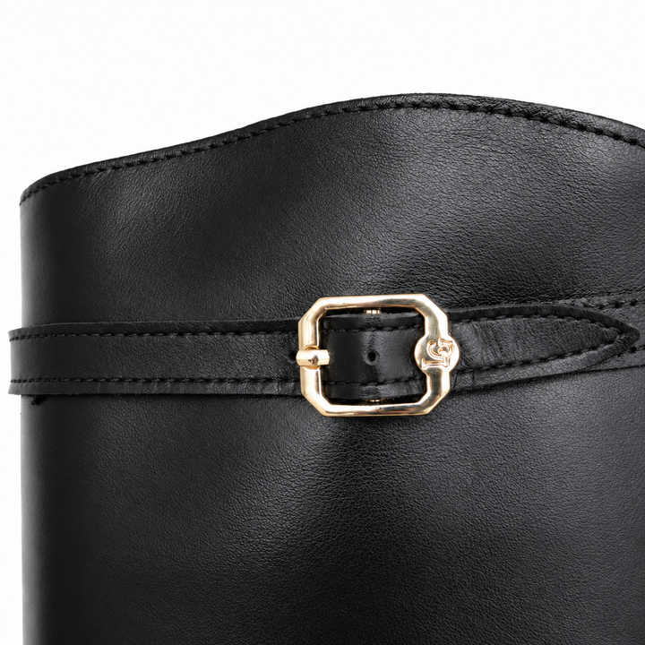 WOMEN'S BLACK LEATHER BOOT WITH BUCKLE