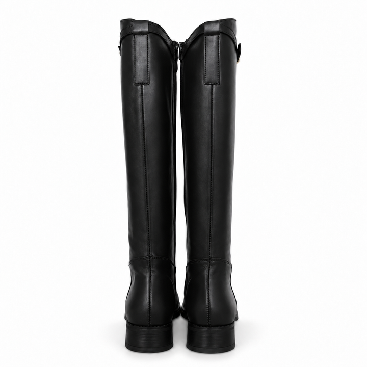 WOMEN'S BLACK LEATHER BOOT WITH BUCKLE