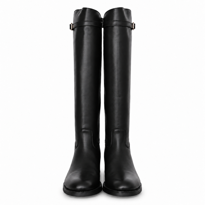 WOMEN'S BLACK LEATHER BOOT WITH BUCKLE
