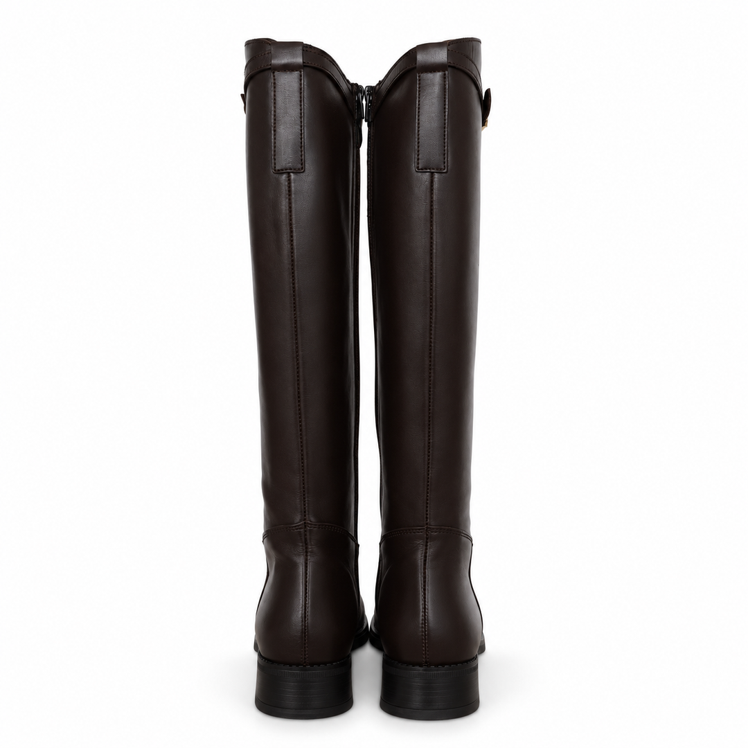 SCHWARZER LEDERSTIEFEL FÜR DAMEN MIT SCHNALLE