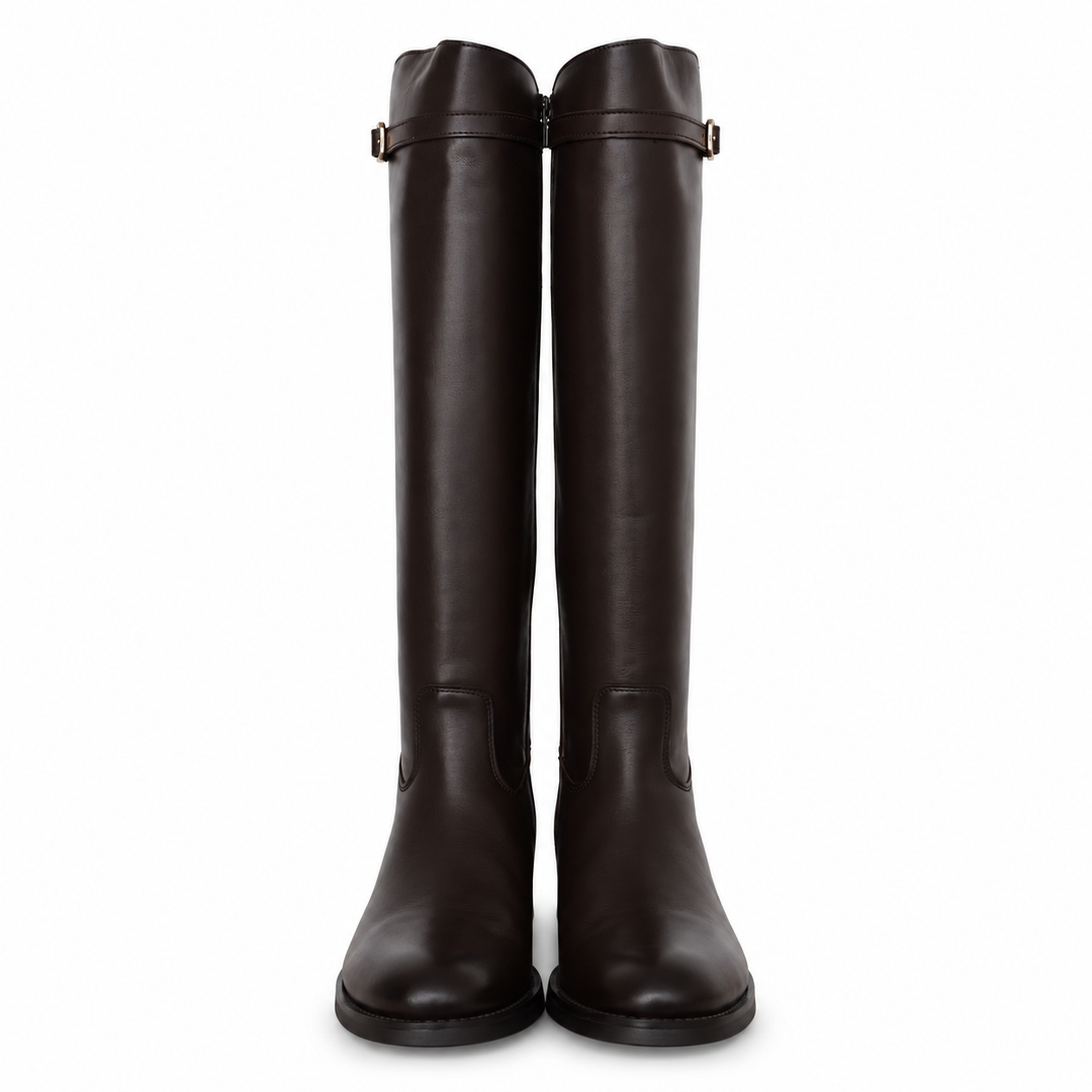 SCHWARZER LEDERSTIEFEL FÜR DAMEN MIT SCHNALLE