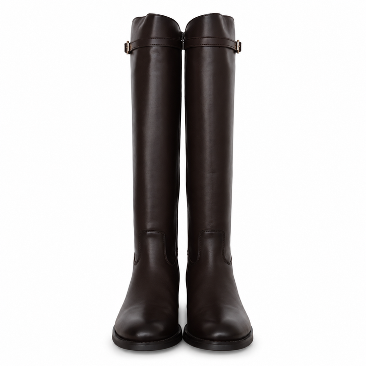 SCHWARZER LEDERSTIEFEL FÜR DAMEN MIT SCHNALLE