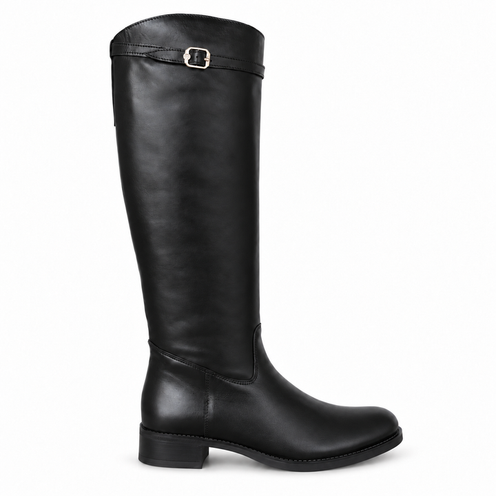 WOMEN'S BLACK LEATHER BOOT WITH BUCKLE