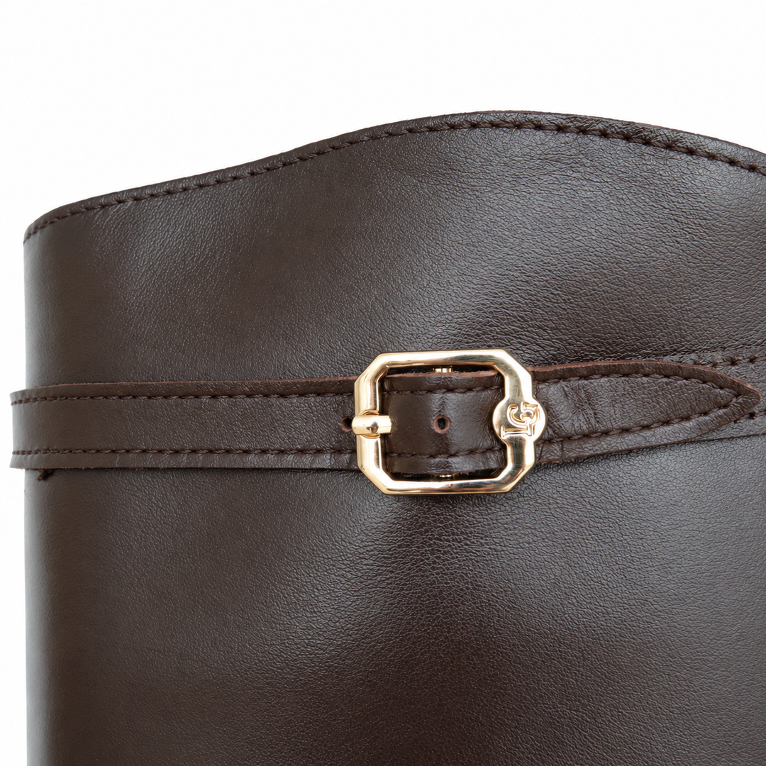 SCHWARZER LEDERSTIEFEL FÜR DAMEN MIT SCHNALLE