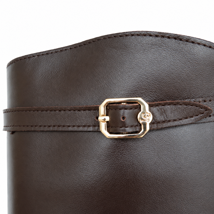 SCHWARZER LEDERSTIEFEL FÜR DAMEN MIT SCHNALLE