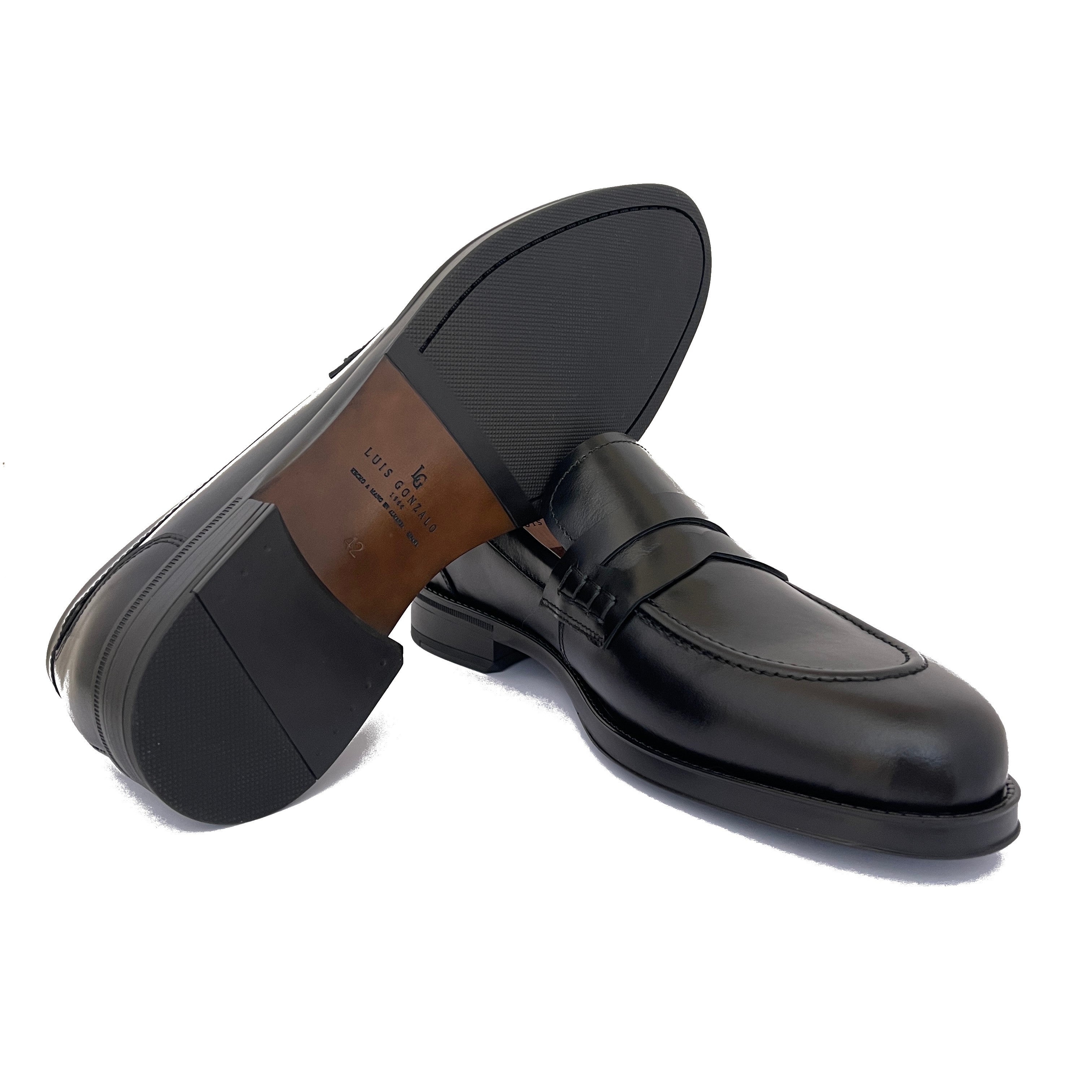 Luis Gonzalo Men\'s Black Leather Loafers Slip-on Hand Made in Spain Size 42 MEN main image 2