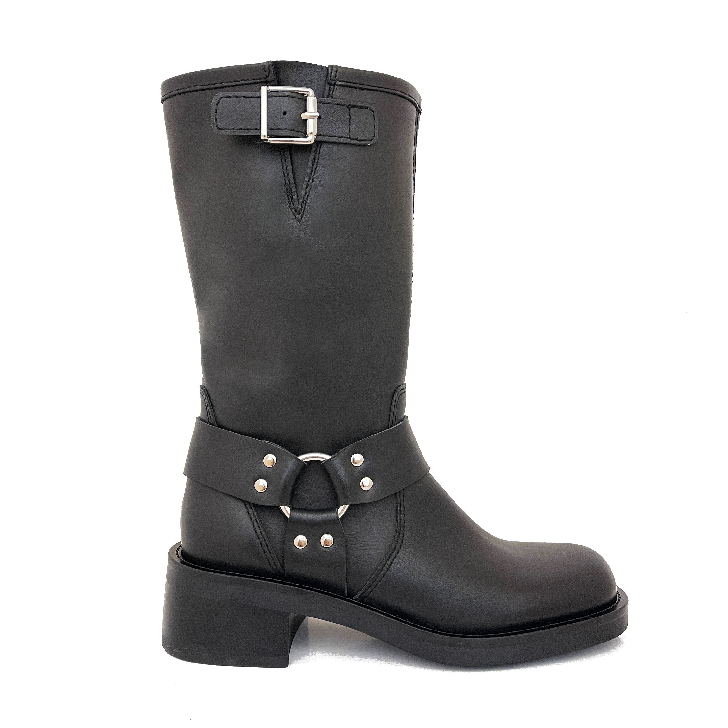 Black leather moto boots womens on sale